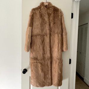 VTG MADEMOISELLE Long Warm Genuine 100% Rabbit Fur Tan Brown Coat Jacket S Small
